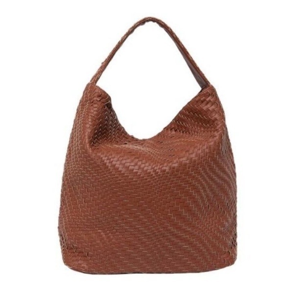 Deux Lux faux vegan leather basket weave hobo shoulder bag cognac brown - Picture 1 of 12